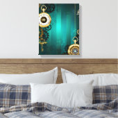 Steampunk Jewelry Watch on a Green Background Canvas Afdruk (Insitu (Slaapkamer))