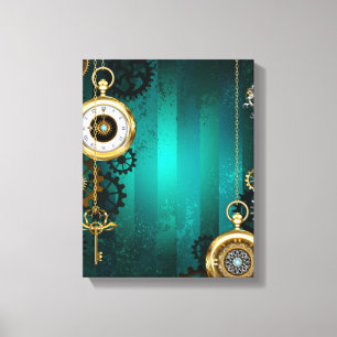 Steampunk Jewelry Watch on a Green Background Canvas Afdruk