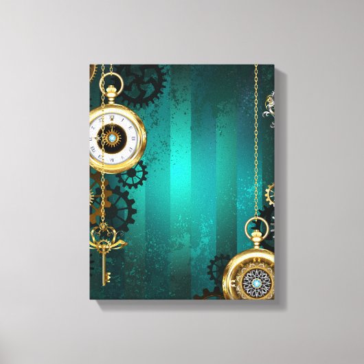 Steampunk Jewelry Watch on a Green Background Canvas Afdruk (Voorkant)