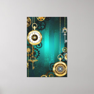 Steampunk Jewelry Watch on a Green Background Canvas Afdruk