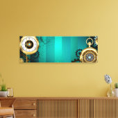 Steampunk Jewelry Watch on a Green Background Canvas Afdruk (Insitu (Woonkamer))