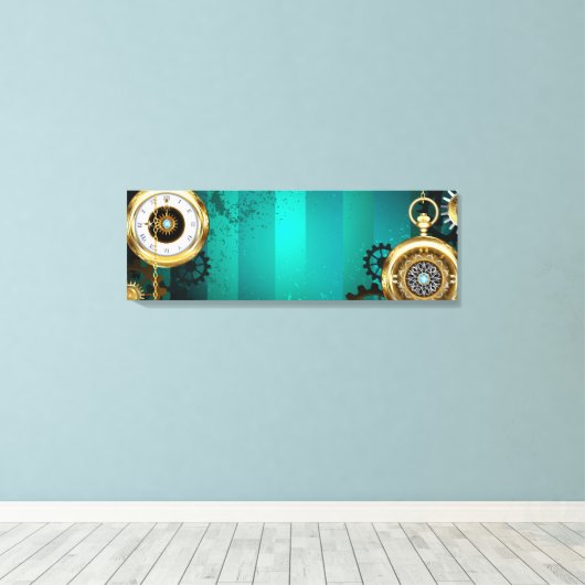 Steampunk Jewelry Watch on a Green Background Canvas Afdruk (Insitu (Houten vloer))