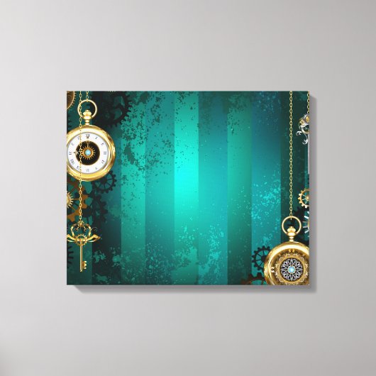 Steampunk Jewelry Watch on a Green Background Canvas Afdruk (Voorkant)