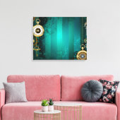 Steampunk Jewelry Watch on a Green Background Canvas Afdruk (Insitu (Woonkamer))
