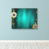 Steampunk Jewelry Watch on a Green Background Canvas Afdruk (Insitu (Houten vloer))