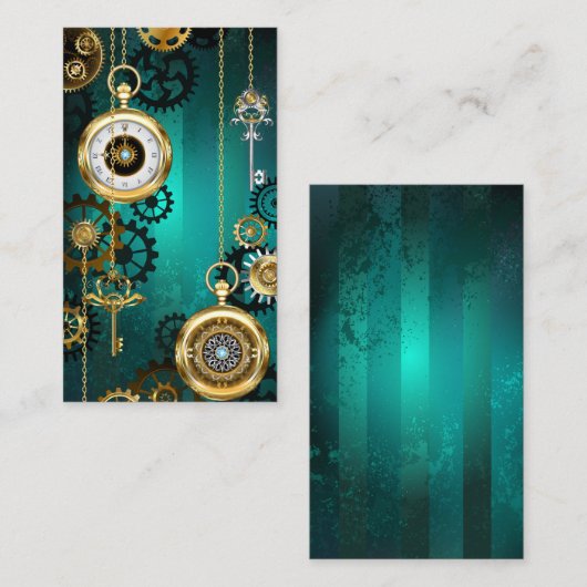 Steampunk Jewelry Watch on a Green Background Contactkaartje (Voorkant / Achterkant)