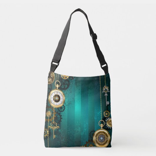 Steampunk Jewelry Watch on a Green Background Crossbody Tas (Voorkant)
