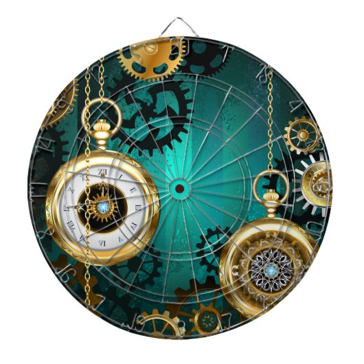 Steampunk Jewelry Watch on a Green Background Dartbord (Voorkant)