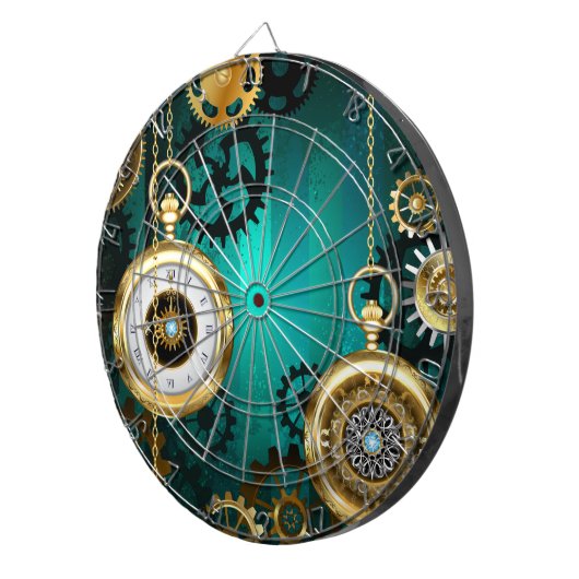 Steampunk Jewelry Watch on a Green Background Dartbord (Voorkant Rechts)