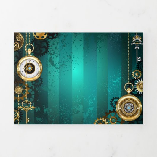 Steampunk Jewelry Watch on a Green Background Drieluik Kaart (Cover)