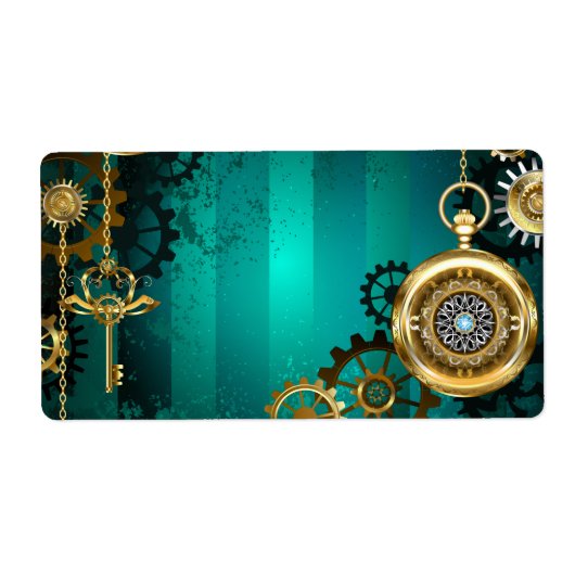 Steampunk Jewelry Watch on a Green Background Etiket (Voorkant)