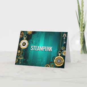 Steampunk Jewelry Watch on a Green Background Feestdagen Kaart