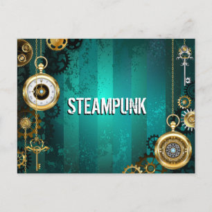 Steampunk Jewelry Watch on a Green Background Feestdagenkaart