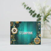 Steampunk Jewelry Watch on a Green Background Feestdagenkaart (Staand voorkant)