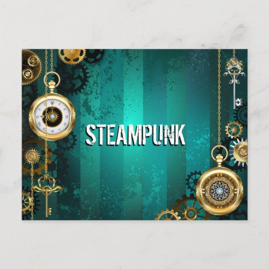 Steampunk Jewelry Watch on a Green Background Feestdagenkaart (Voorkant)