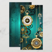 Steampunk Jewelry Watch on a Green Background Feestdagenkaart (Voorkant / Achterkant)