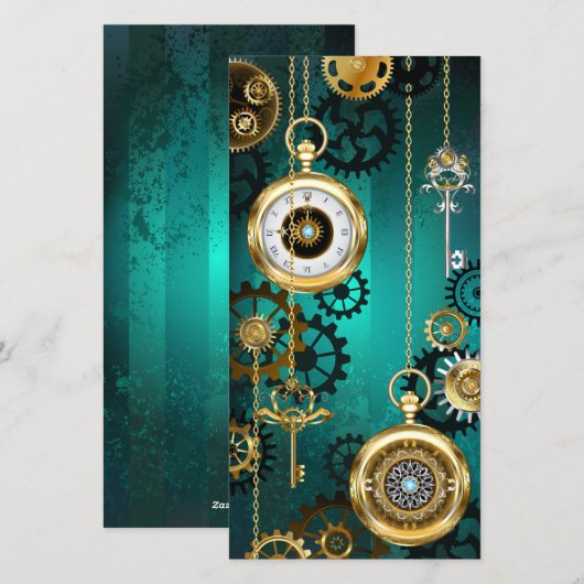 Steampunk Jewelry Watch on a Green Background Feestdagenkaart (Voorkant / Achterkant)