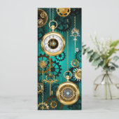 Steampunk Jewelry Watch on a Green Background Feestdagenkaart (Staand voorkant)