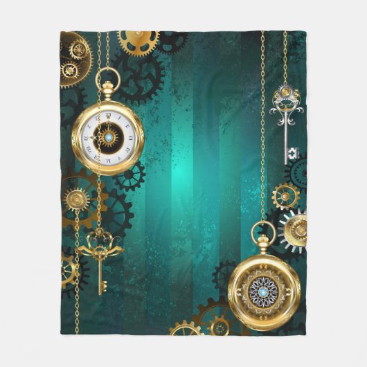 Steampunk Jewelry Watch on a Green Background Fleece Deken (Voorkant)