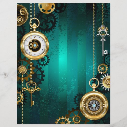 Steampunk Jewelry Watch on a Green Background Flyer (Voorkant)