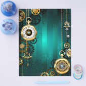 Steampunk Jewelry Watch on a Green Background Flyer (Enkel)