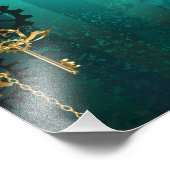 Steampunk Jewelry Watch on a Green Background Foto Afdruk (Hoek)