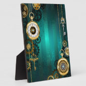 Steampunk Jewelry Watch on a Green Background Fotoplaat (Zijkant)