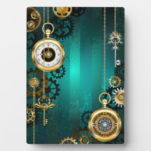 Steampunk Jewelry Watch on a Green Background Fotoplaat (voorkant)