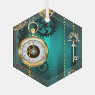 Steampunk Jewelry Watch on a Green Background Glas Ornament