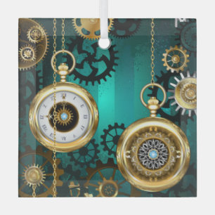 Steampunk Jewelry Watch on a Green Background Glas Ornament