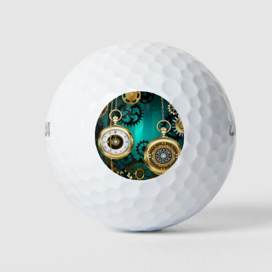 Steampunk Jewelry Watch on a Green Background Golfballen (Voorkant)