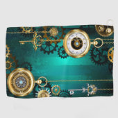 Steampunk Jewelry Watch on a Green Background Golfhanddoek (Horizontaal)