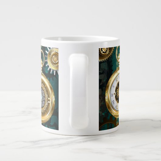 Steampunk Jewelry Watch on a Green Background Grote Koffiekop (Achterkant)