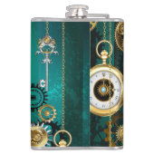 Steampunk Jewelry Watch on a Green Background Heupfles (Achterkant)