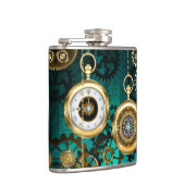 Steampunk Jewelry Watch on a Green Background Heupfles (Rechts)