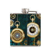 Steampunk Jewelry Watch on a Green Background Heupfles (Achterkant)