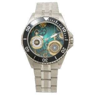 Steampunk Jewelry Watch on a Green Background Horloge
