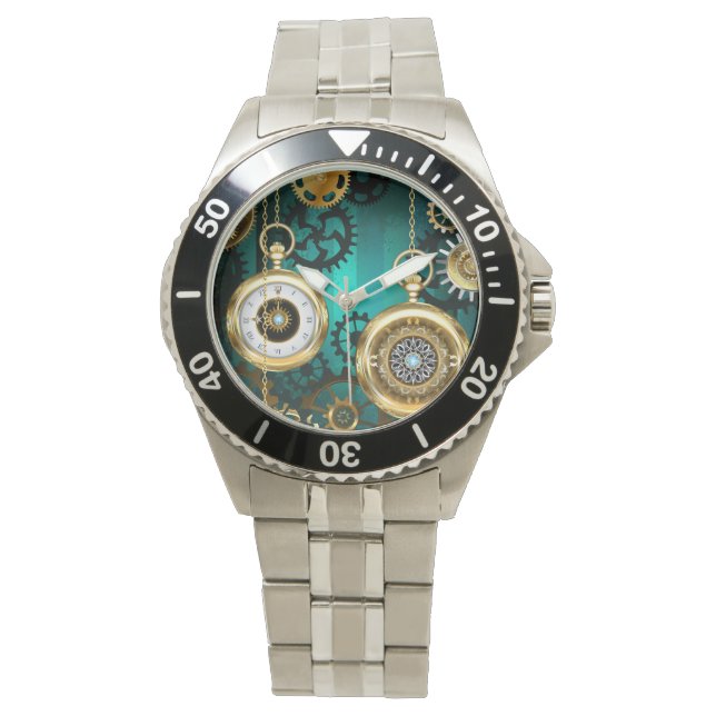 Steampunk Jewelry Watch on a Green Background Horloge (Voorkant)