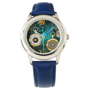 Steampunk Jewelry Watch on a Green Background Horloge