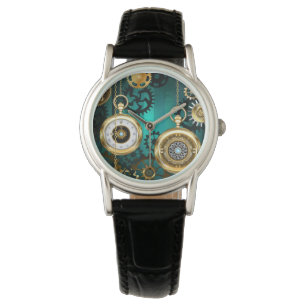Steampunk Jewelry Watch on a Green Background Horloge