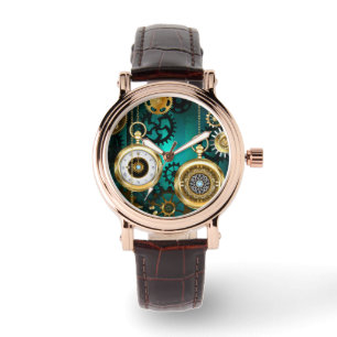 Steampunk Jewelry Watch on a Green Background Horloge