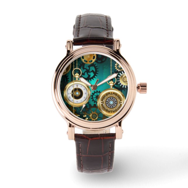 Steampunk Jewelry Watch on a Green Background Horloge (Voorkant)