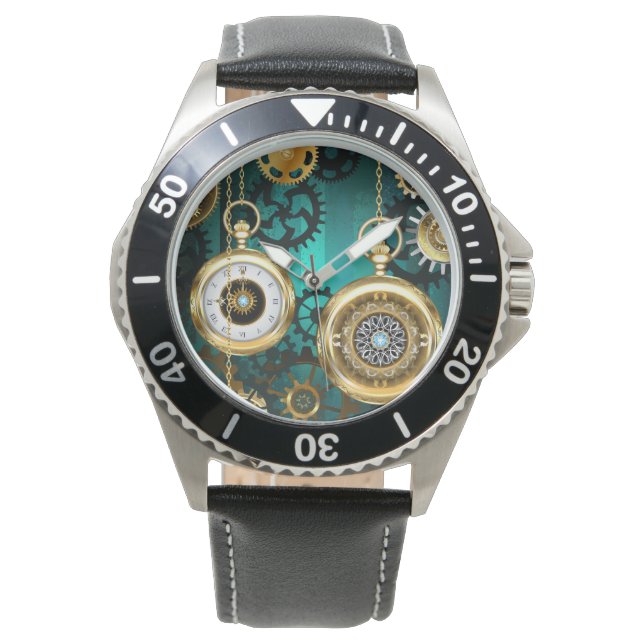 Steampunk Jewelry Watch on a Green Background Horloge (Voorkant)