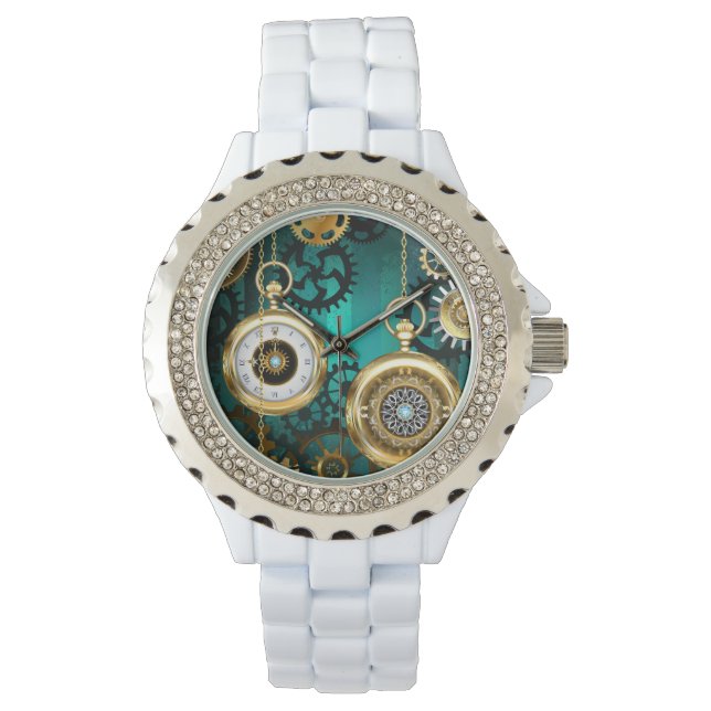Steampunk Jewelry Watch on a Green Background Horloge (Voorkant)