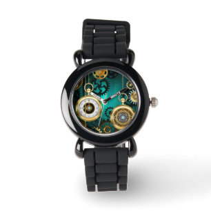 Steampunk Jewelry Watch on a Green Background Horloge