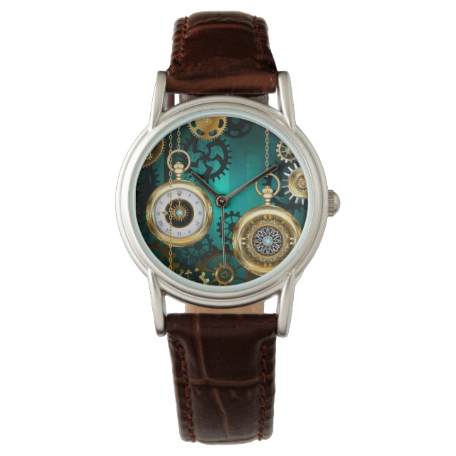 Steampunk Jewelry Watch on a Green Background Horloge (Voorkant)