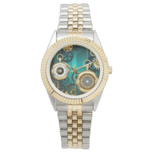 Steampunk Jewelry Watch on a Green Background Horloge