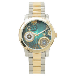 Steampunk Jewelry Watch on a Green Background Horloge