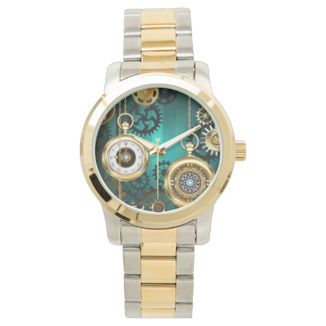 Steampunk Jewelry Watch on a Green Background Horloge (Voorkant)
