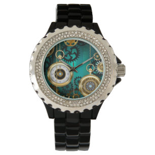 Steampunk Jewelry Watch on a Green Background Horloge